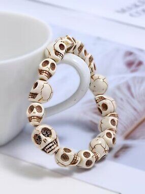 1pc White Gothic Halloween Skull Head Stone Bangle Bangle Bracelet